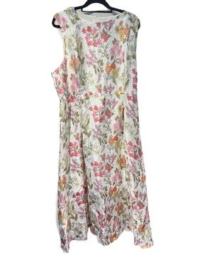 Anewsta Floral Sleeveless Midi Dress in Cream with Pink & Green Accents 3xl